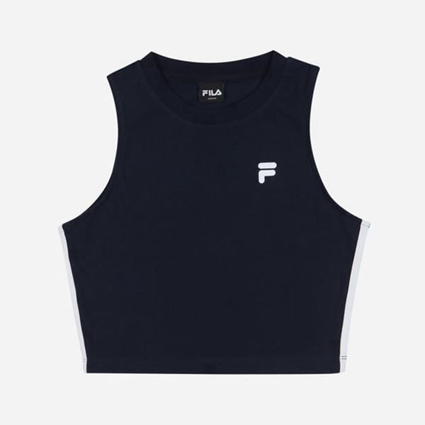 Fila Heritage Color Block Crop Sleeveless Women's T-Shirts - Navy,NZ 935-38012